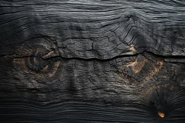 Papier Peint photo autocollant Texture du bois de chauffage Rough textured surface of burnt wood close up. Background with copy space
