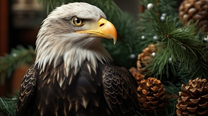 Obraz premium bald eagle perched on a tall pine wallpaper