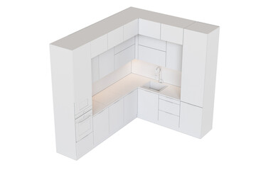 Kitchen furniture isolated on transparent background, 3d illustration, cg render