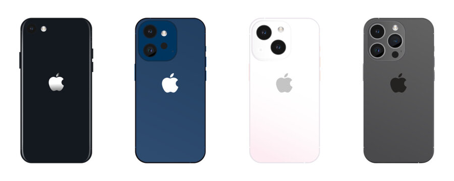 Ukraine - November 7, 2023. Realistic device Iphone 14 pro, 14 and 13. Smartphone of the new popular Apple brand. Vector editorial illustration.
