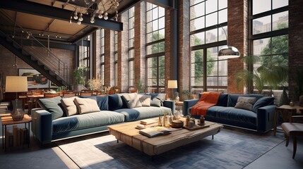 Modern Loft Interior Design of Living Room