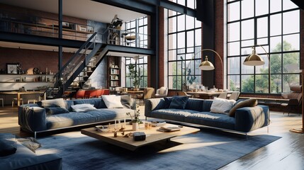Fototapeta na wymiar Modern Loft Interior Design of Living Room