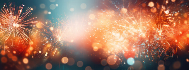 Fototapeta premium Dark Orange and Light Aquamarine Bokeh Firework
