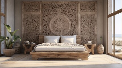 Moroccan Wall Hanging Above Wooden Bed - Bohemian Decor