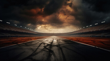 Fototapeta premium The raceway awaits the passing of the storm fury