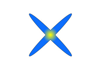 vierstrahliger blauer stern mit abgerundeten spitzen und gelbem zentrum, modernes abstraktes design, ausgeschnitten, freigestellt, scherenscnitt, einfache figur