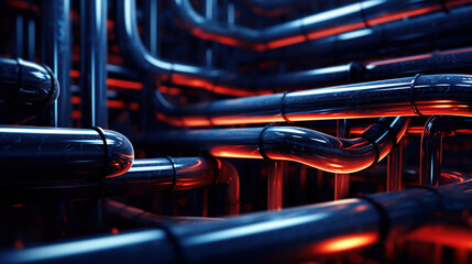 Pipes snake through the labyrinth of steel veins - obrazy, fototapety, plakaty