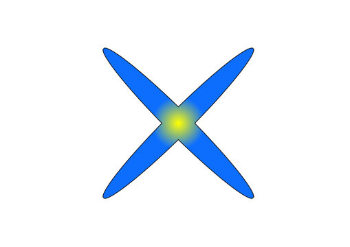 vierstrahliger blauer stern mit abgerundeten spitzen und gelbem zentrum, modernes abstraktes design, ausgeschnitten, freigestellt, scherenscnitt, einfache figur