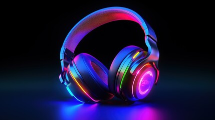 Fototapeta na wymiar Wireless Neon Glowing Headphones - Vibrant Accessory