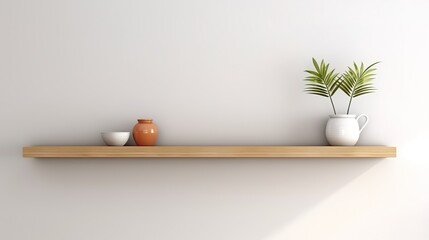 Wood Floating Shelf on White Wall: Storage Organization Solution