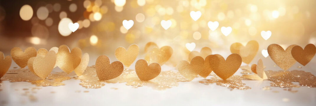 heart shaped golden confetti background