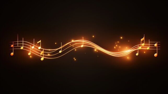 Abstract musical notes background with glowing lines on black background