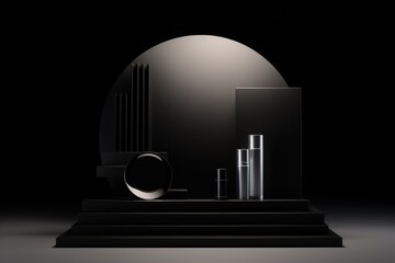 sophisticated monochromatic product display with a geometric arrangement and sleek design