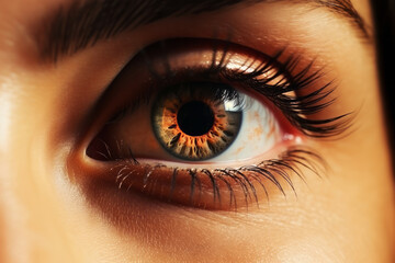 Detailed texture of woman female eye and the vibrant colours of the iris of macro photography....