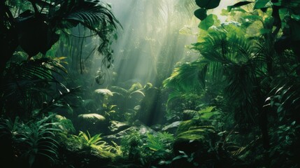 A breathtaking backdrop of a jungle teeming with lush greenery