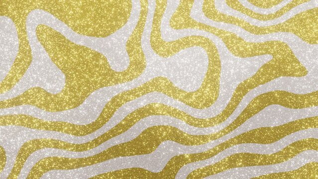 3d render Gold White Christmas glitter shine wave. Blur glow particles animated 30fps 4k Hypnotic psychedelic zebra texture Retro deformation y2k magic wallpaper background. Seamless animation footage