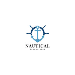 Ship wheel and anchor for boat ship yacht nautical transport logo design vector inspiration