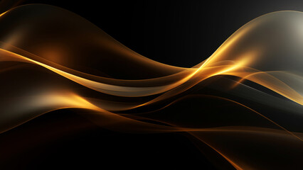 Abstract transparent golden black waves design with smooth curves and soft shadows on clean modern background. Fluid gradient motion of dynamic lines on minimal backdrop