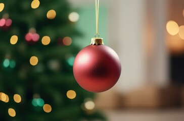 a very small gold ball is hanging in a christmas tree