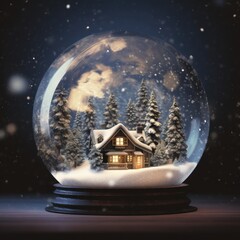 snow globe with a snow glob with a house inside - obrazy, fototapety, plakaty
