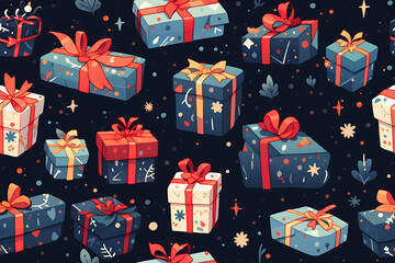 seamless texture with the image of holiday gift boxes