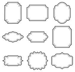 Set of simple line frames with double stroke. Easily editable vector edges with editable line thickness. Collection of vertical blank templates to decorate text. Greeting or wedding frames.