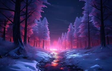 a winter forest at night evening animation