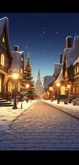 Fototapeta premium christmas village with christmas lights and trees