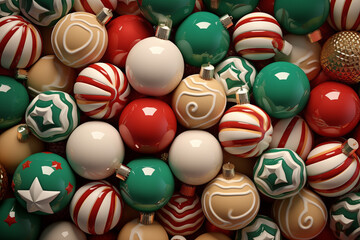 Fototapeta na wymiar Christmas and Xmas tree colorful bauble toys in different colors.