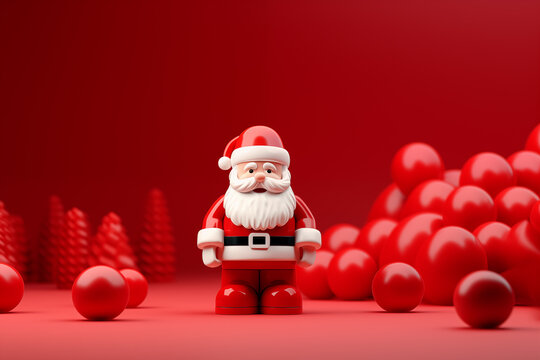 3D Xmas Santa character clip art tools in red background.