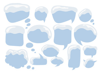 winter speech bubble Set. blue conversation text, chat window, with snow in retro style. Frames for text isolated on white background. Vector illustration