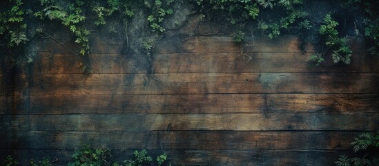 The abstract and grunge design of the background showcased a unique pattern resembling the texture of old wooden planks evoking the essence of a forest filled with lush trees and plants cap