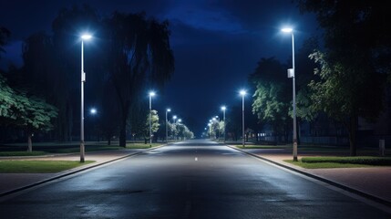 Brighten Up a Dark City Night with Modern LED Street Lights on Asphalt Road in Europa