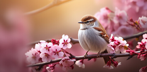 A cute bird on a floral tree branch