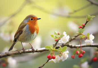 Obraz premium A cute robin on a tree branch