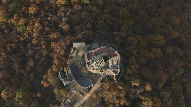 Beautiful Drone video of Holloko Castle in Autumn, Hungary