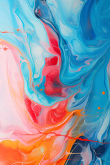 Vertical Liquid paper marbling paint background. Fluid painting abstract texture, art technique. Colorful mix of acrylic vibrant colors.