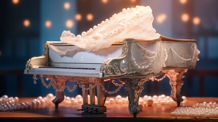 Piano encrusted with pearl side view vignetting Ai generated art - obrazy, fototapety, plakaty