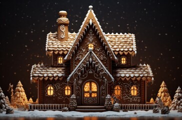 christmas decoration large gingerbread house in the dark