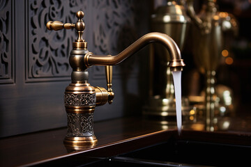 Antique faucet, vintage design, handmade in the bathroom. Unique plumbing for people with a taste for antiques.