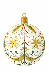 Christmas ball in christmas yellow colors Hand drawn Pattern Illustration in American style on white background, christmas ball theme banner. Vertical format for gift cads, wallpaper. AI generated