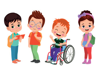 little kid sit on wheelchair and feel happy