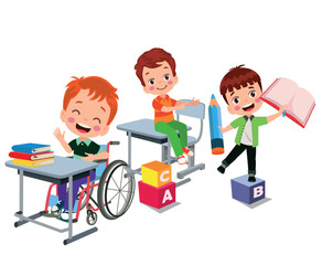 little kid sit on wheelchair and feel happy