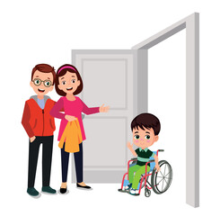 little kid sit on wheelchair and feel happy