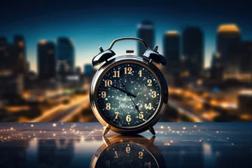 Fotobehang Analogue clock striking midnight symbolizing new beginnings and fresh yearly plans  © fotogurmespb