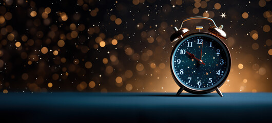Analogue clock striking midnight symbolizing new beginnings and fresh yearly plans  - obrazy, fototapety, plakaty