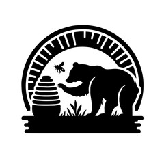 Bear Pawing at a Beehive Vector Logo Art