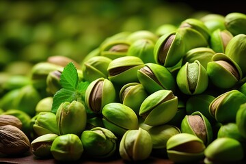 Pistachio Macro Harmony: Harmony in macro form, as pistachios reveal their natural beauty in extreme close-up, set against a serene white backgroun