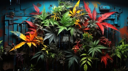 Naklejka premium Cannabis leaf graffiti photo .UHD wallpaper