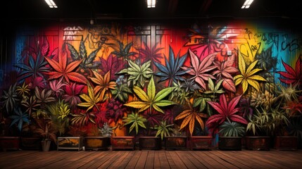 Naklejka premium Cannabis leaf graffiti photo .UHD wallpaper